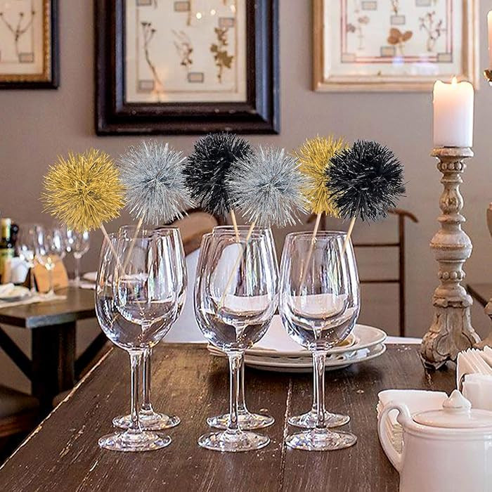 15 Pack Foil Firework Cupcake Toppers Birthday Cake Toppers Sparkle Tinsel Cocktail Fruit Toothpi... | Amazon (US)