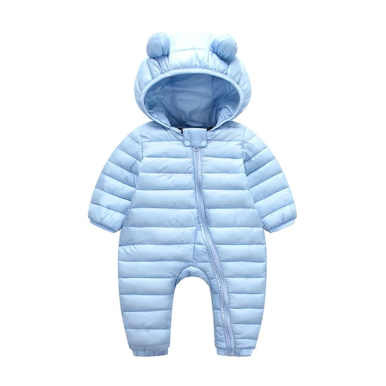 Beiwei Baby Loose Solid Color Puffer Jumpsuit One Piece Zip Down Bodysuit Hooded Party Playsuit L... | Walmart (US)