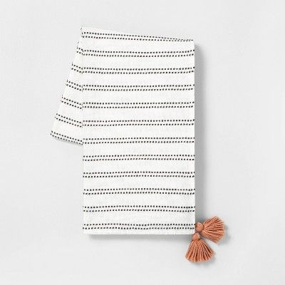 Stripe Tassel Throw Blanket Sour Cream / Dark Gray with Pink Tassels - Hearth &#38; Hand&#8482; w... | Target