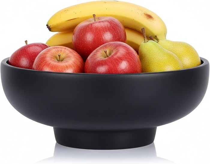 Resin Black Pedestal Bowl for Home Decor - Modern Decorative Matte Black Fruit Bowl for Kitchen C... | Amazon (US)