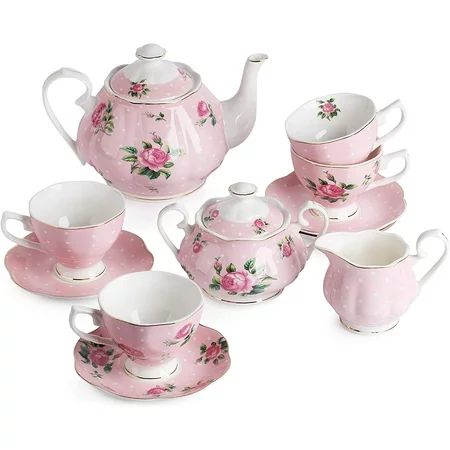 BTaT- Floral Tea Set, Tea cups (8oz), Tea Pot (38oz), Creamer and Sugar Set, Gift box, China Tea Set | Walmart (US)