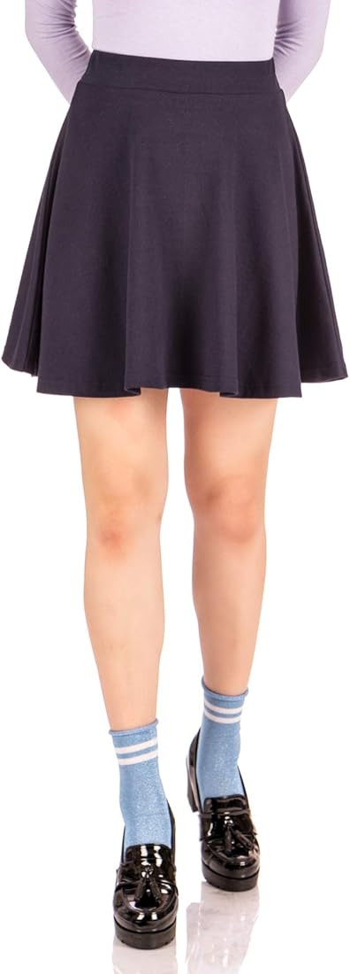 Basic Solid Stretchy Cotton High Waist A-line Flared Skater Mini Skirt | Amazon (US)