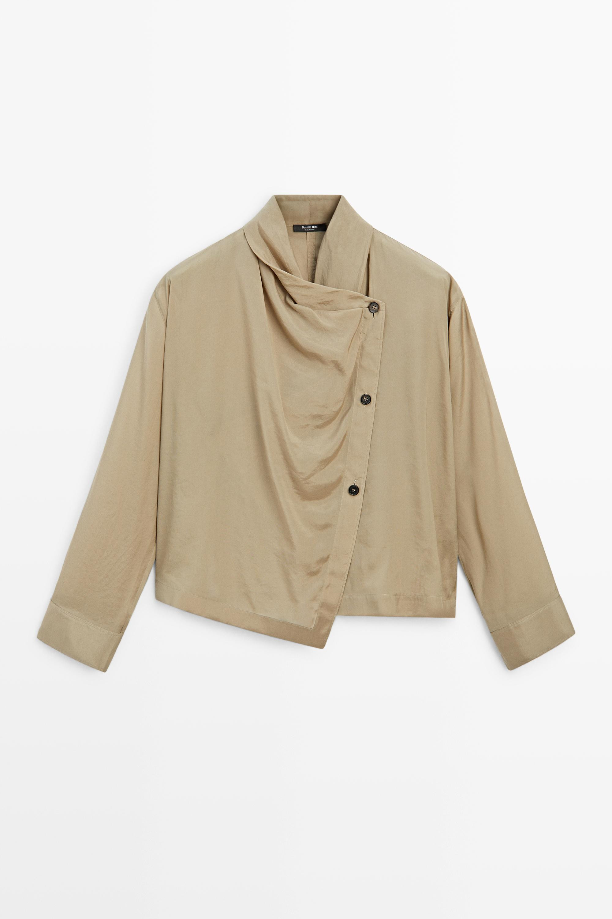Blouse d\u00e9tail col fermeture crois\u00e9e | Massimo Dutti FR