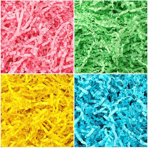 Jansun 8oz Easter Grass Crinkle Cut Paper, Basket Filler Pink Blue Yellow Green Shredded Paper Grass Stuffers for Gift Wrapping Easter Basket Stuffers Decorations | Amazon (US)