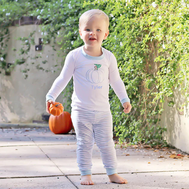 Delightful Pumpkin Light Blue Stripe Pajamas | Classic Whimsy