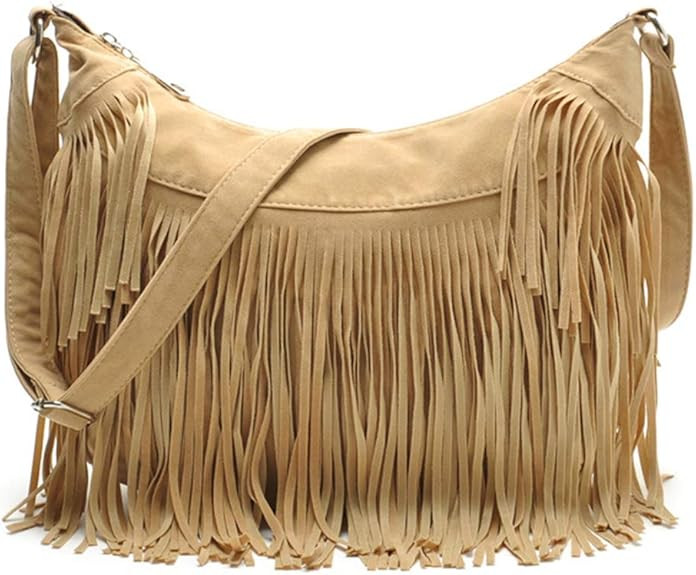 RARITY-US Women Fringe Tassel Shoulder Bag Large Leather Tote Handbag Hobo Crossbody Bag | Amazon (US)