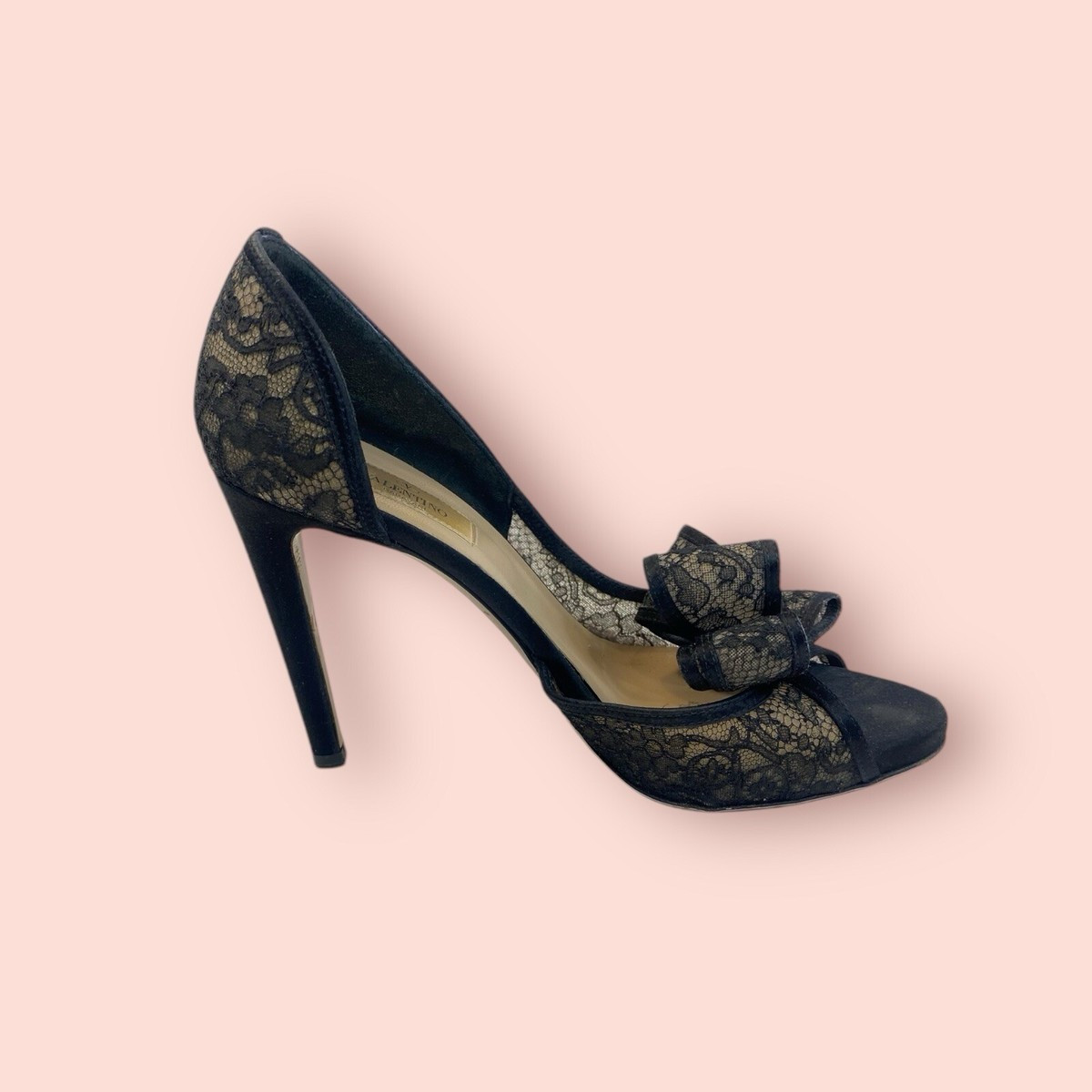 VALENTINO GARAVANI D’orsay Floral Lace Bow Peep Toe Satin Pumps SZ 38 READ | eBay | eBay US