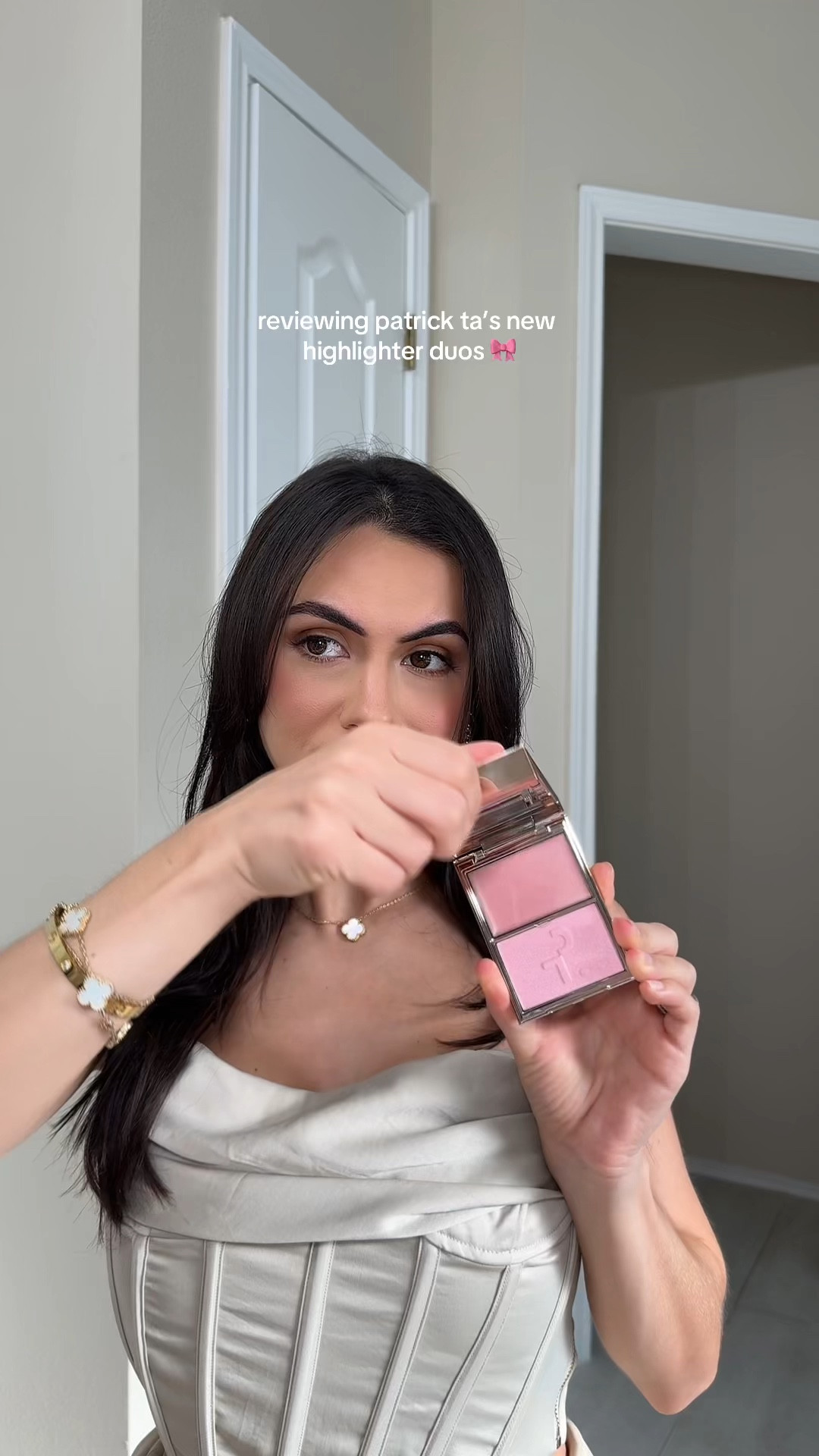 using patrick ta’s new highlighter duo in shade baby 💗