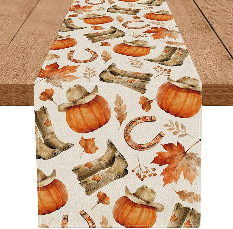 Fall Table Runner Western Cowboy Seasonal Autumn Burlap Table Decoration Rustic Table Decor for T... | Amazon (US)