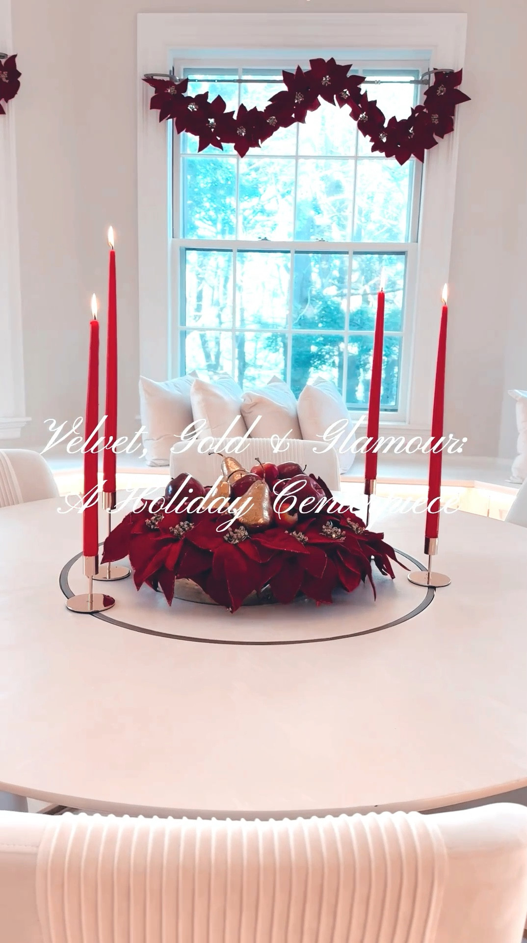 Hello, darlings! Today’s little masterpiece? A show-stopping Christmas wreath centerpiece for a round table – quick to assemble but oh-so-luxurious. I chose velvet poinsettia flowers with gold pistils because nothing whispers ‘ultimate festive glamour’ like their deep, rich red. (Did I mention they match the garlands on my windows? A cohesive queen, thank you.)

Here’s how I did it:
	•	Start with a gold tray as your base – a bit of sparkle is non-negotiable.
	•	Place the wreath on top, nestle a footed gold platter in the center (fluffing is key, darlings, so work that wreath!).
	•	For volume, I added packaging air bags – who says luxury can’t be clever? – then covered them with red apples and gold pears.
	•	Frame the look with red taper candles, and voilà: festive drama, done.
It’s quick, it’s easy, and it’s the kind of centerpiece that makes people stop mid-bite to admire. For me, that’s the mark of success, don’t you think?
Until next time, stay fabulous and festive!

#LTKHome #LTKHoliday #LTKSeasonal