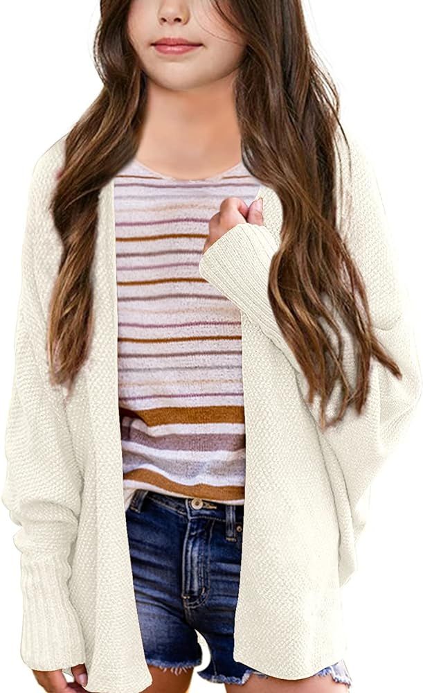 Imily Bela Girls Cardigans Kids Casual Batwing Sleeve Open Front Knitted Sweater | Amazon (US)