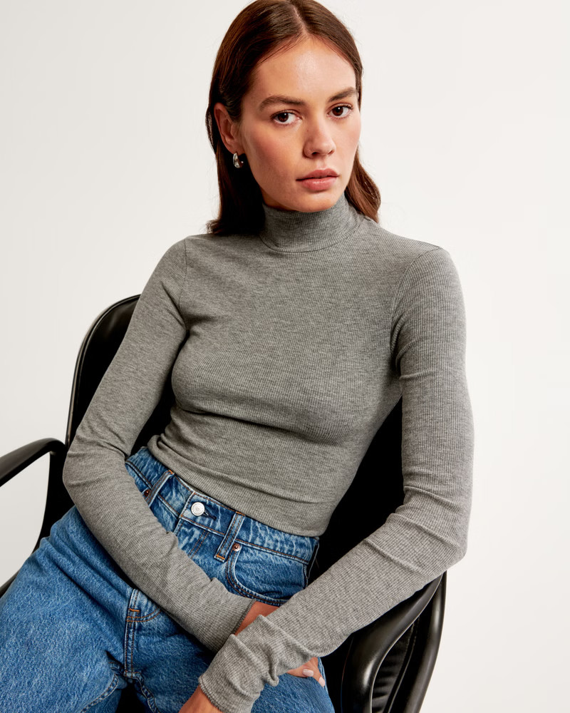 Women's Long-Sleeve Featherweight Rib Tuckable Mockneck Top | Women's Tops | Abercrombie.com | Abercrombie & Fitch (US)