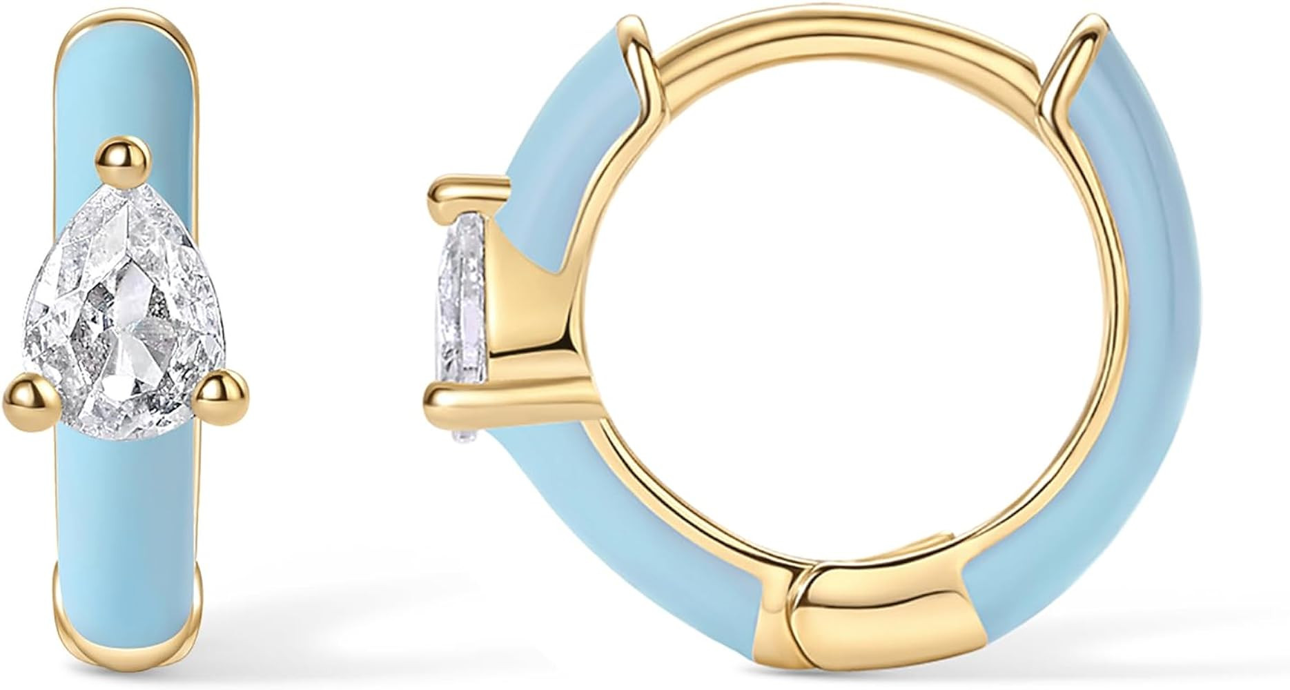 PAVOI 14K Gold Plated Sterling Silver Post Enamel CZ Huggies | Colored Enamel & Pear Cubic Zircon... | Amazon (US)