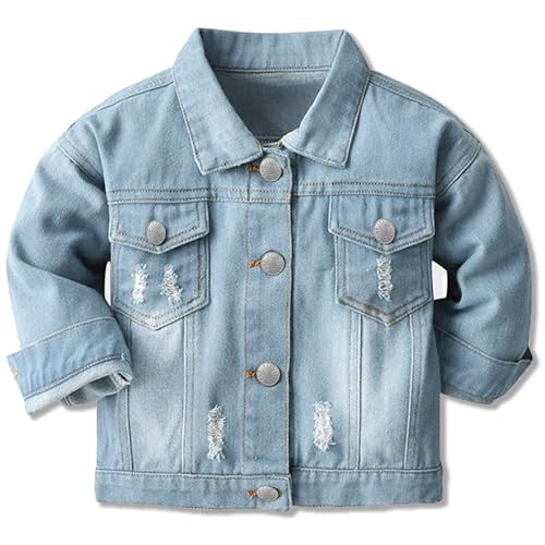 Cromoncent Boys Girls Child Denim Jacket Kids Toddler Button Down Coat,Light Blue 10-11Y | Amazon (US)