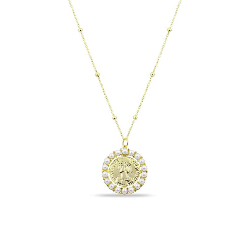Gold Coin with Pearl Halo Necklace | The Sis Kiss