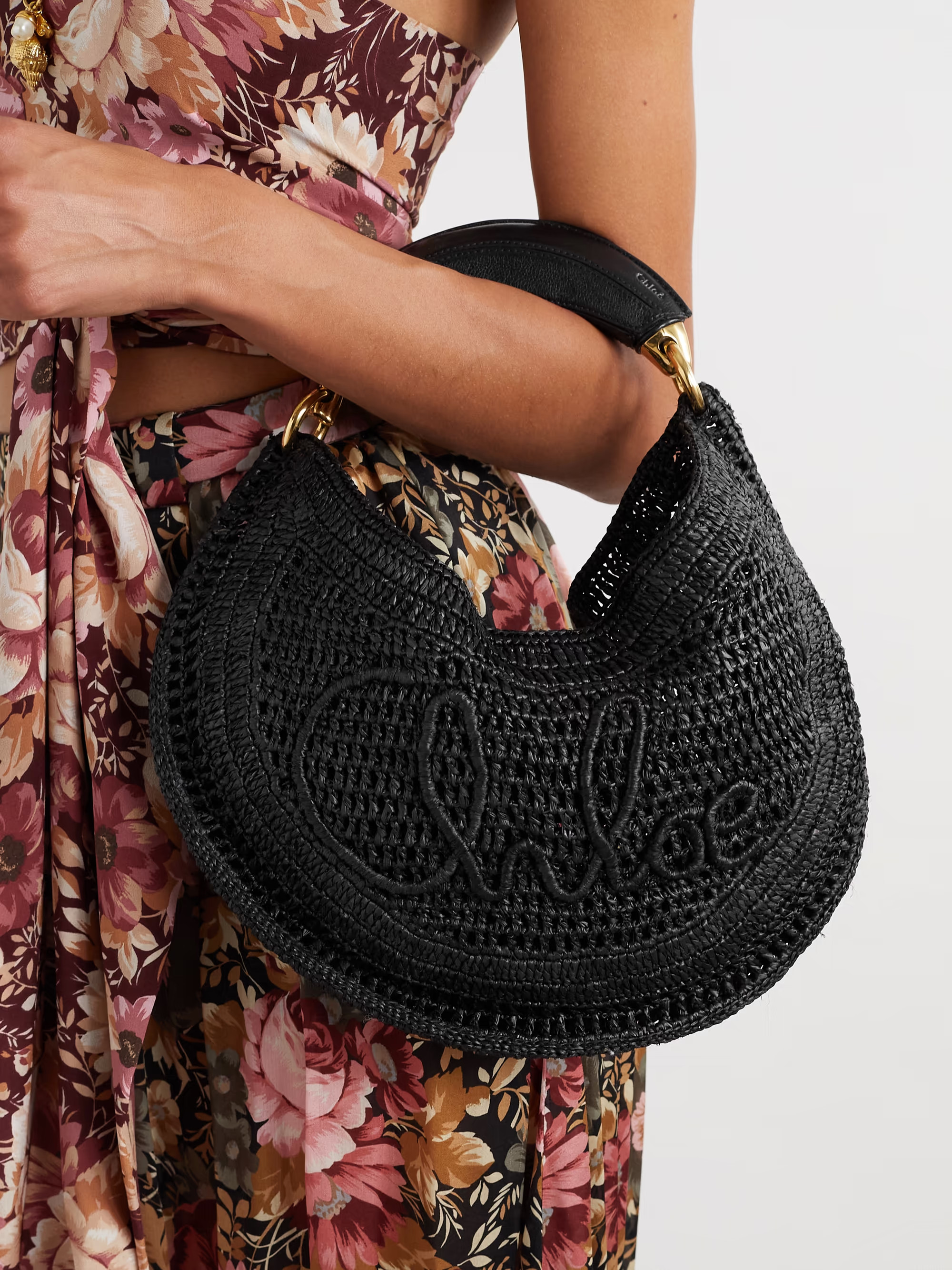 Summer Banana leather-trimmed embroidered faux raffia tote | NET-A-PORTER (UK & EU)