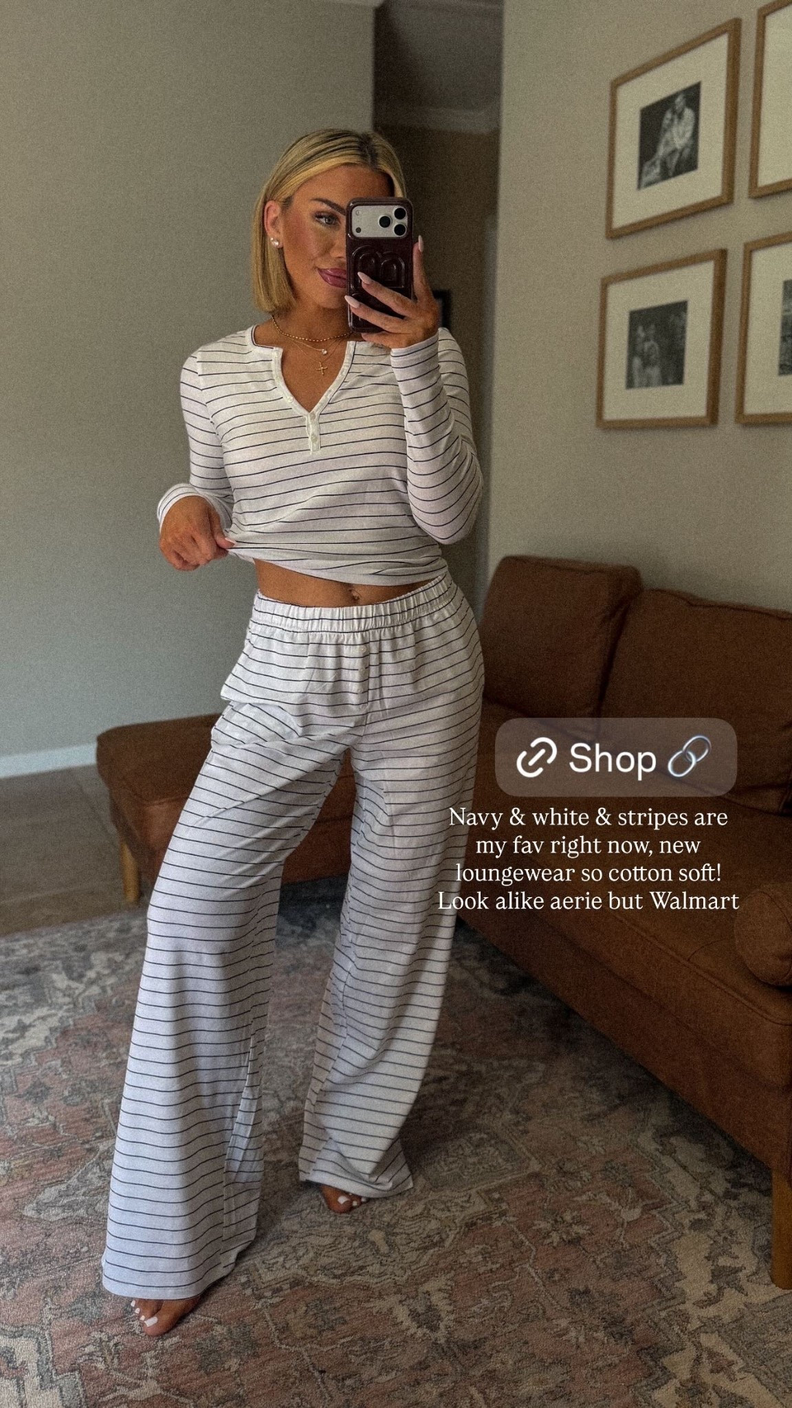 Navy & white & stripes are my fav right now, new loungewear so cotton soft! Look alike aerie but Walmart
