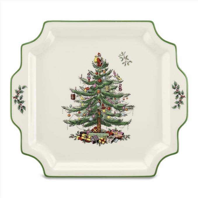 Spode Christmas Tree 12.5" Square Handled Serving Platter - Porcelain Serving Plate for Holiday S... | Amazon (US)