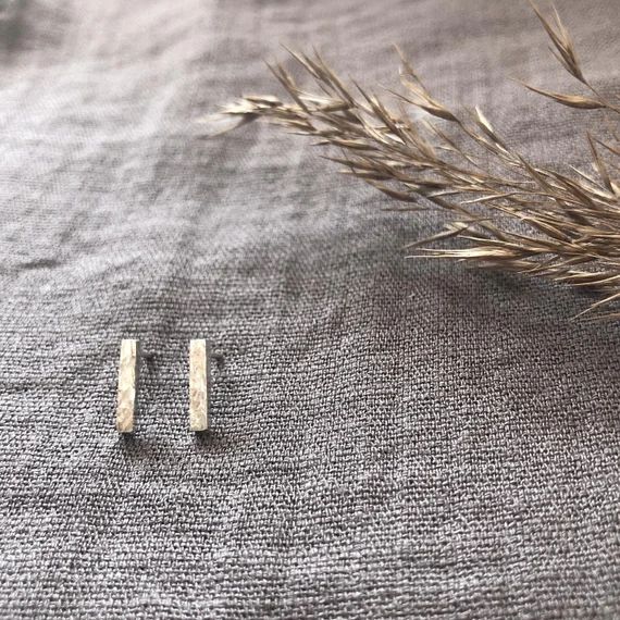 Bar Stud Earrings With Hammered Texture in Eco Sterling Silver | Etsy UK | Etsy (UK)