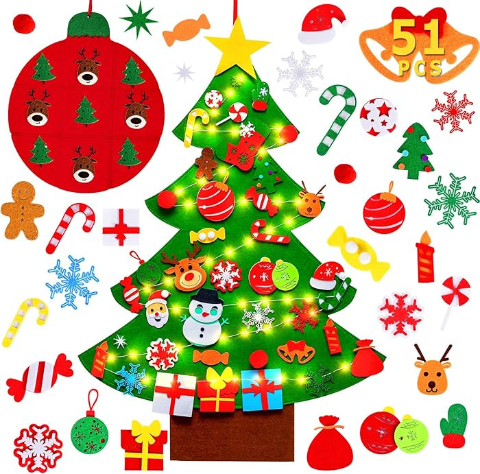 Max Fun DIY Felt Christmas Tree for Toddlers with 49 Christmas Ornaments + Tic-Tac-Toe Games for ... | Amazon (US)