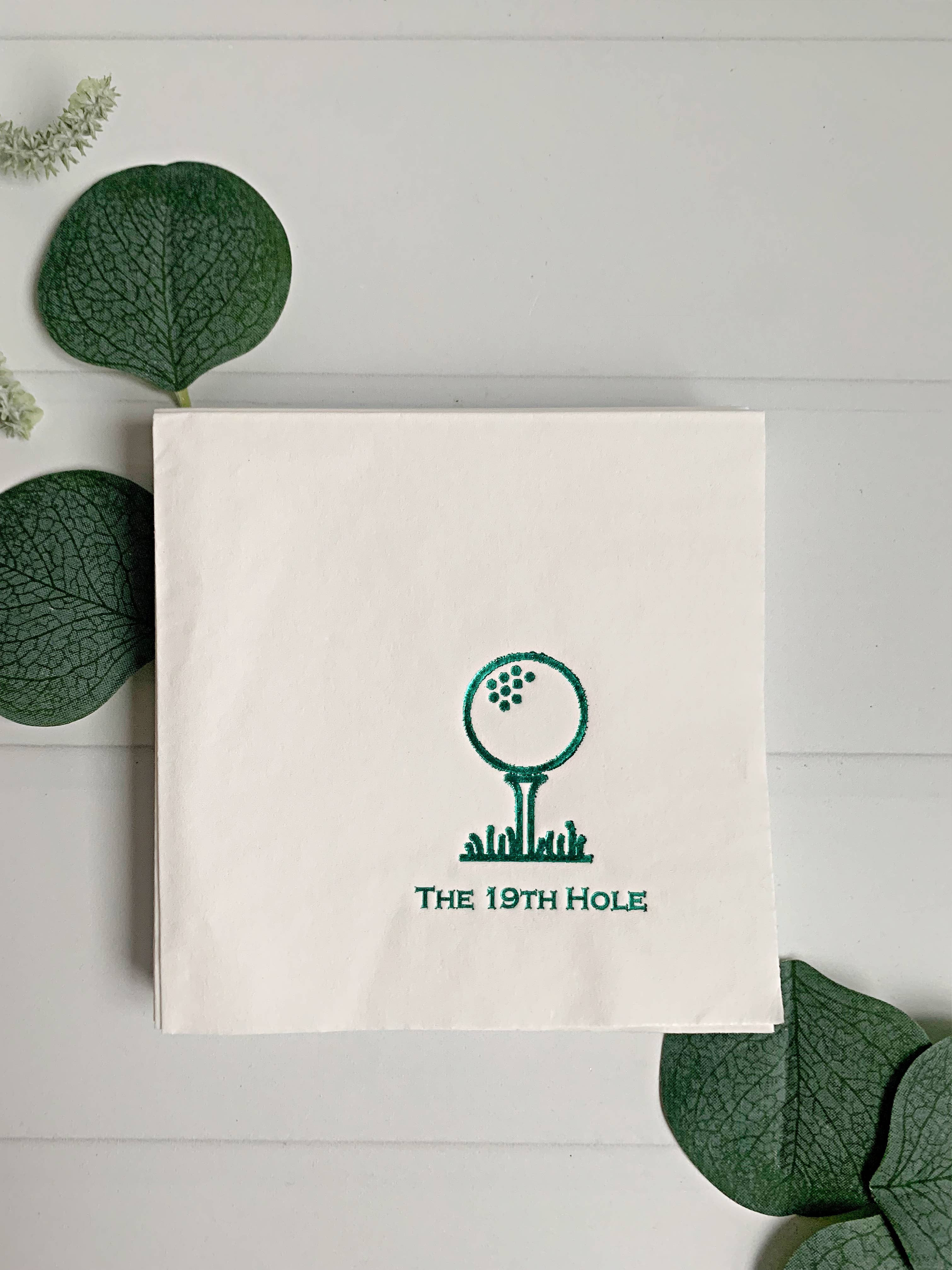 19th Hole Golf Tee Cocktail Napkins - Green on White | Refinery