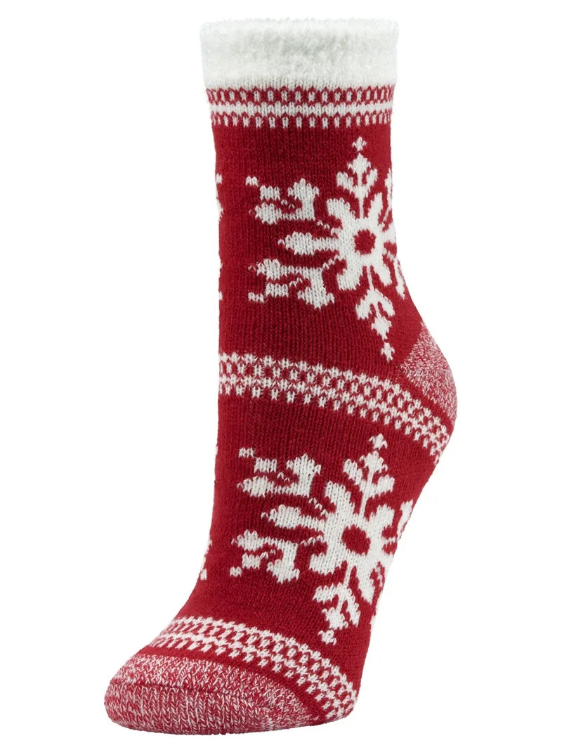 Airplus Double Layer Aloe Red Snowflake Crew Socks, Women's 5-10, 1 pair | Walmart (US)