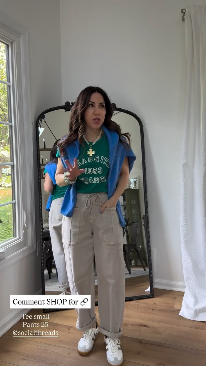 Small tee. 25 cargo pants 

#LTKPetite #LTKOver40