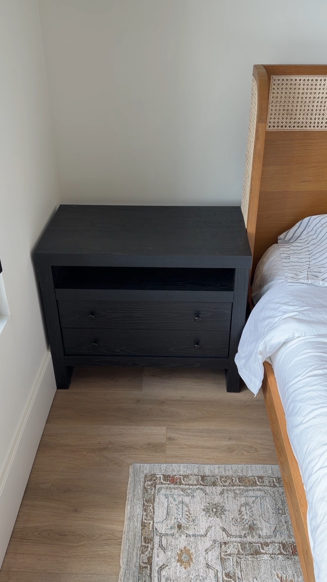 Charging nightstand for under $160!
Linked a similar cane bed that is 50% off right now!

This exact cane bed is discontinued. 