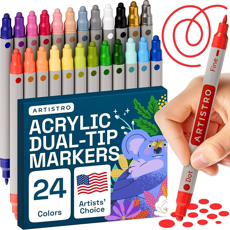ARTISTRO 24 Dual Tip Acrylic Paint Markers, Acrylic Paint Pens, Fabric Markers for Textile, Rock,... | Amazon (US)
