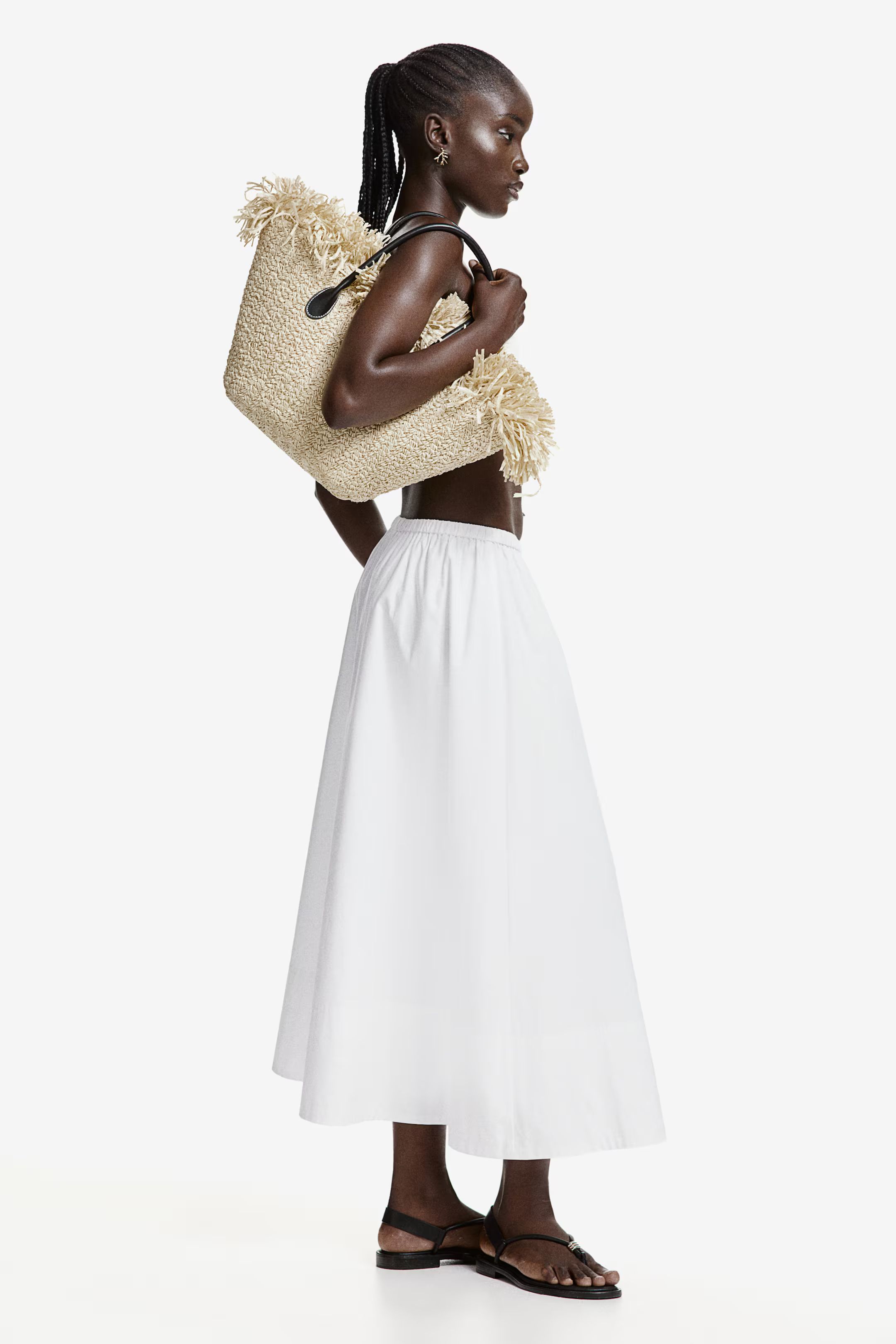 Midi skirt - High waist - Long - White - Ladies | H&M GB | H&M (UK, MY, IN, SG, PH, TW, HK)