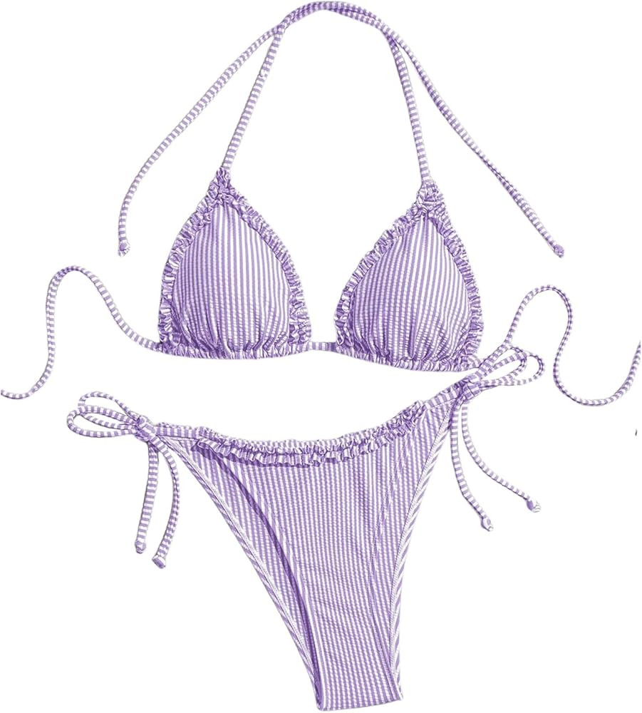 Verdusa Women's 2 Piece Striped Halter String Cute Bikini Sets Swim Suits Cheeky Triangle Bathing... | Amazon (US)