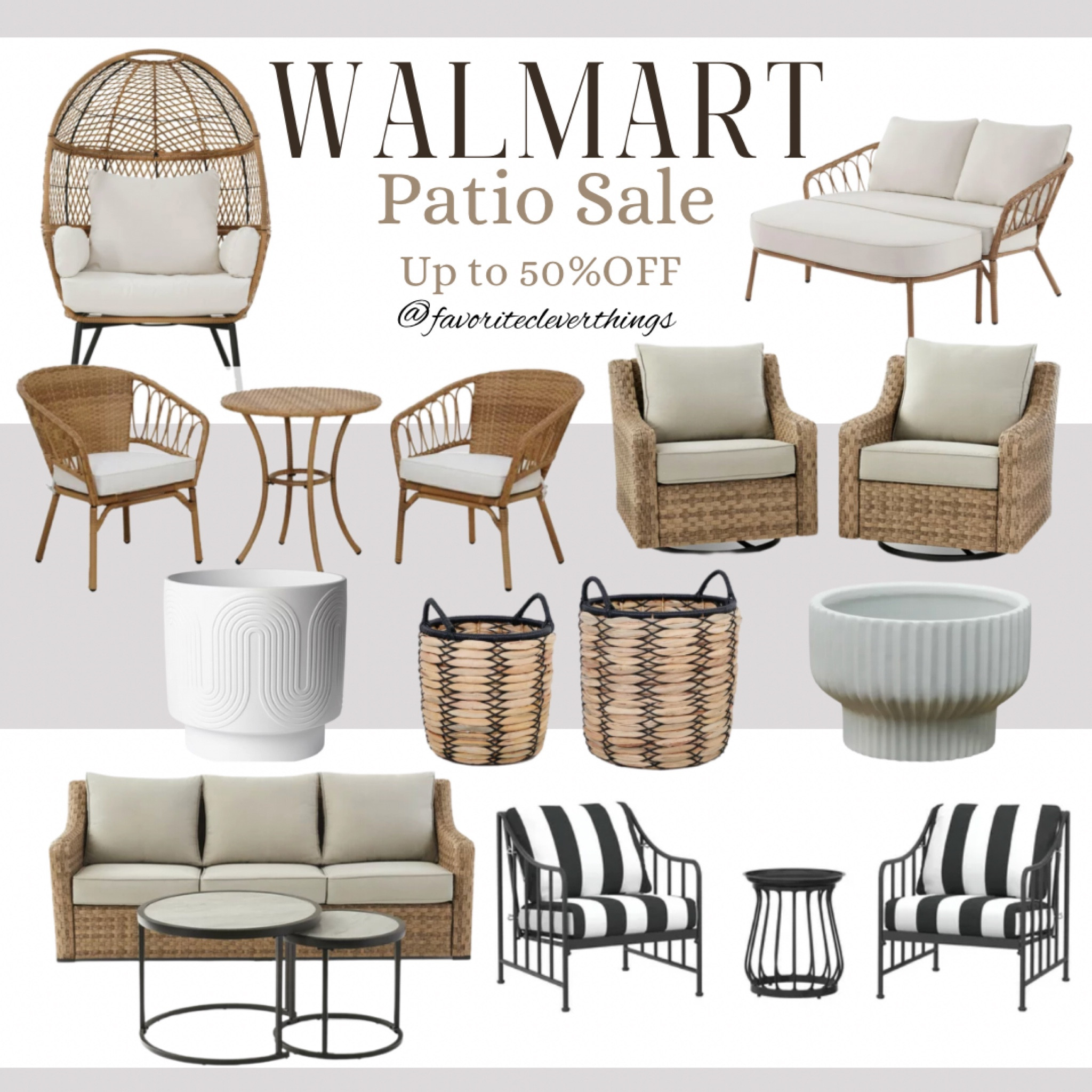 Walmart outdoor furniture sale up to 50%off
#LTKSeasonal
Home decor
Outdoor furniture 

#LTKhome #LTKsalealert #LTKFind