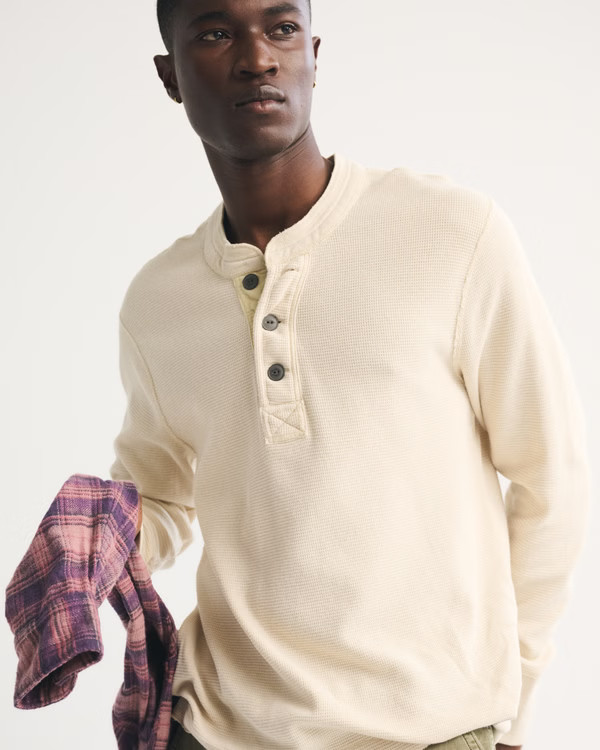 Long-Sleeve Micro-Waffle Henley | Abercrombie & Fitch (US)