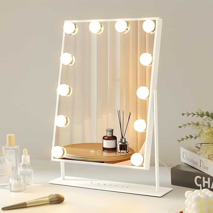 VANITII Lighted Vanity Hollywood Mirror with 12 Dimmable Bulbs Smart Touch Control 3 Colors Light... | Amazon (US)