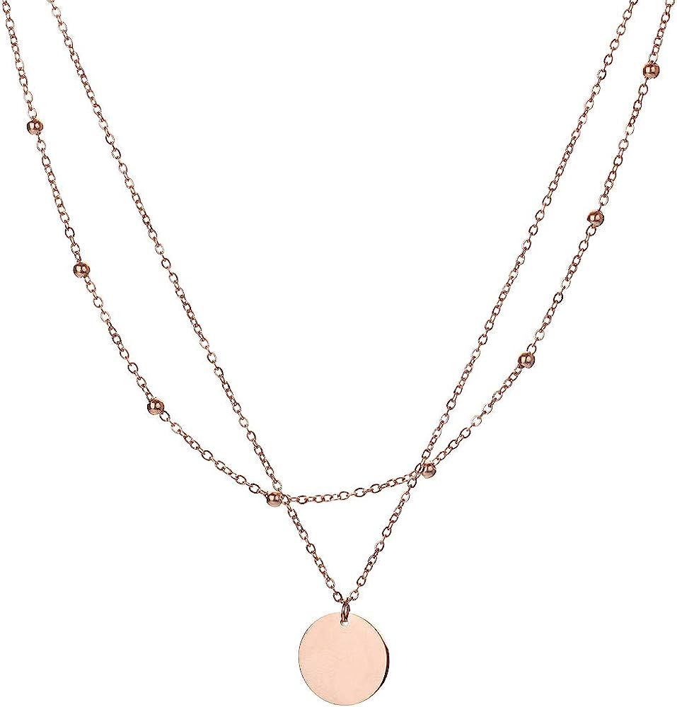 Dainty Rosegold Layered Necklace for Women - Rose Gold Coin Choker Necklace for Girls,Ladies,Charm D | Amazon (US)