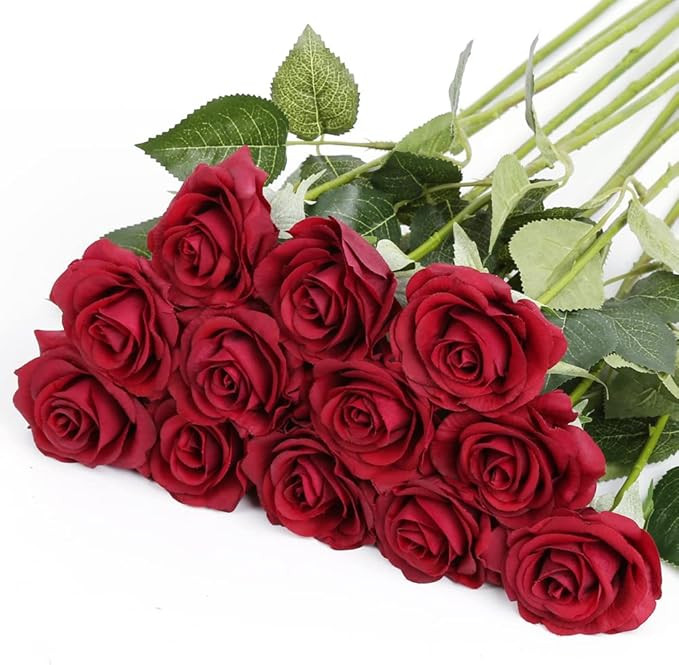 IPOPU Red Roses Artificial Flowers 12pcs Dark Red Roses Bulk Flowers Real Touch Red Fake Roses Fl... | Amazon (US)