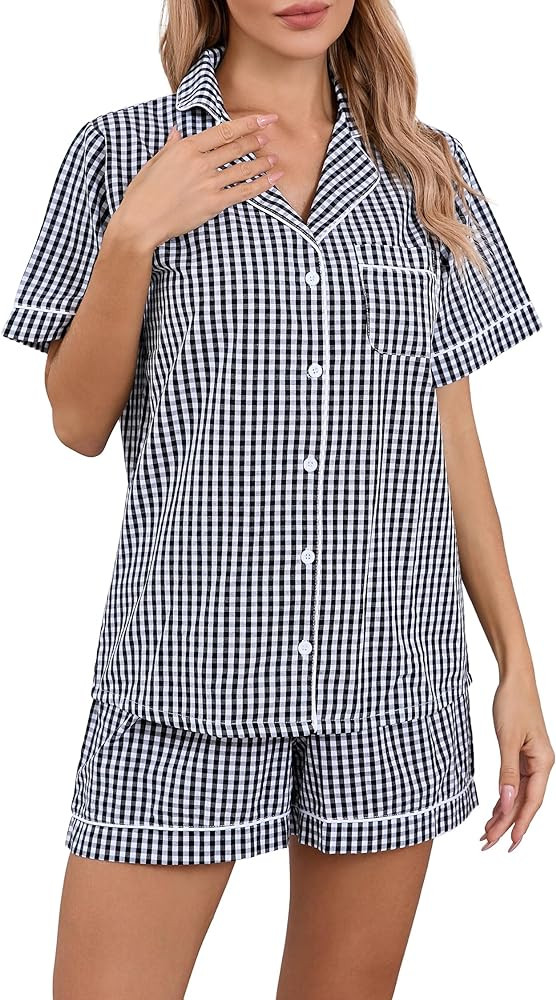 LUBOT 100% Cotton Pajamas for Women 2 Piece PJ Set Woven Poplin Ladies Button Down Long Short Sle... | Amazon (US)