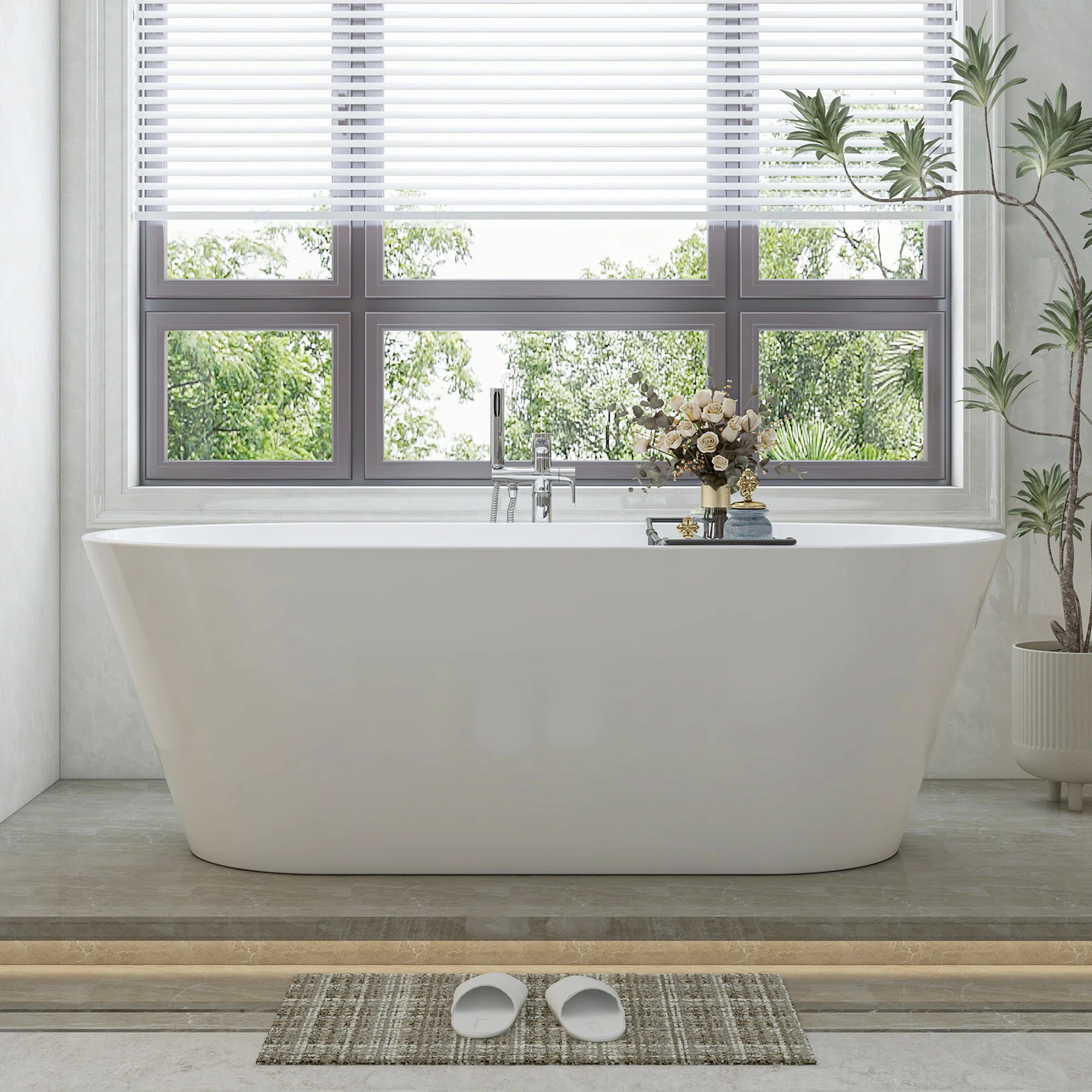 67'' x 32'' Freestanding Soaking Acrylic Bathtub VA6815-NLW-MB | Wayfair North America