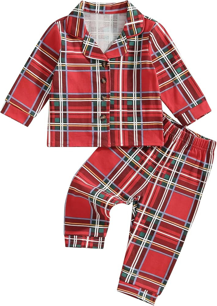 Balaflyie Baby Button Down Pajamas Set Shirt and Pants Toddler Cotton Pjs Long Sleeve Sleepwear | Amazon (US)
