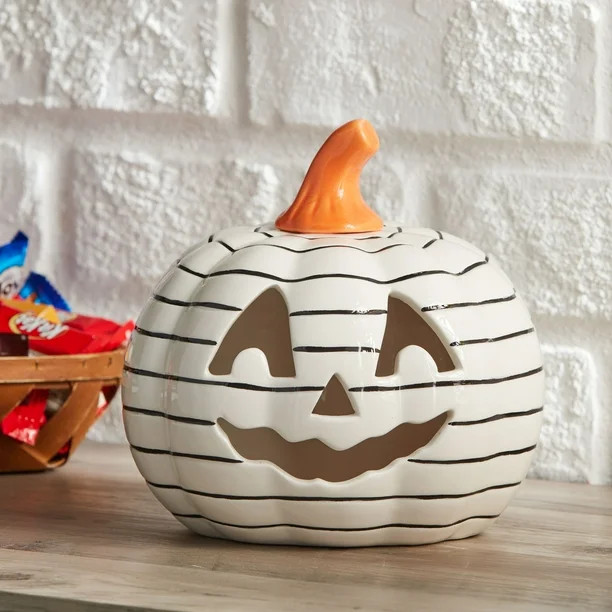 Way to Celebrate 6.5IN X 6.5IN White Halloween Pumpkin Ceramic Decor | Walmart (US)