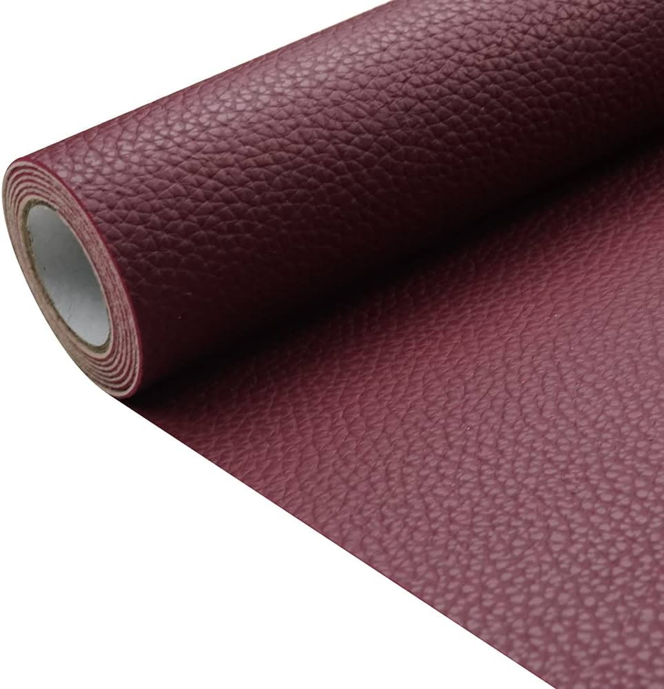 Wine Red Litchi Texture PU Fabric Leather 11.8x53.14 Inch（30x135 CM） 1.13mm Thick Faux Synthe... | Amazon (US)
