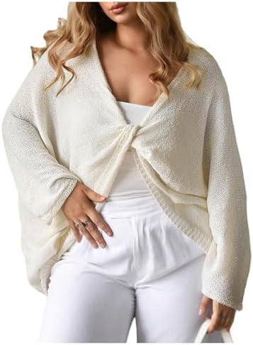 MakeMeChic Women's Plus Size Twisted V Neck Pullover Sweater Long Sleeve Lightweight Knit Top | Amazon (US)