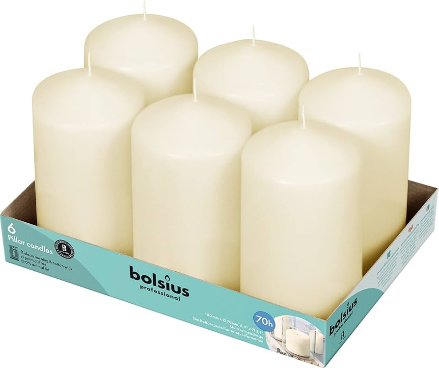 BOLSIUS 6 Ivory Pillar Candles Bulk - 3x6 Inches Candle Set - 70+ Hours Clean Burning - No Palm O... | Amazon (US)