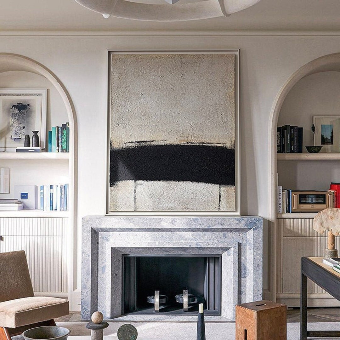 Original Beige and Black Wall Art, Modern Abstract Painting on Canvas, Large Textured Canvas Pain... | Etsy (US)