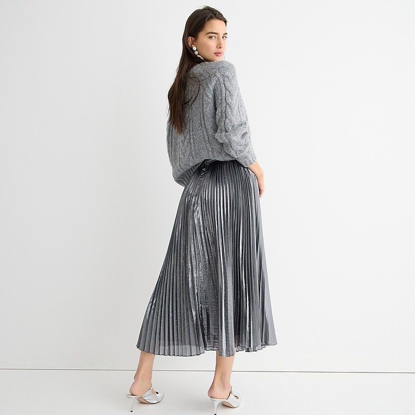 Pleated silver lamé midi skirt | J.Crew US