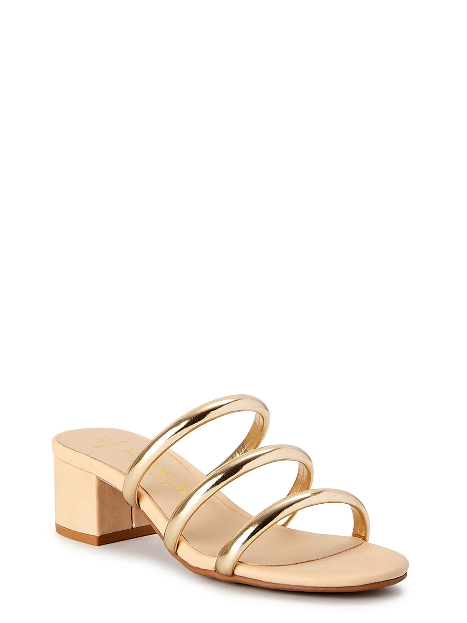 Melrose Ave Women's Faux Leather Three Strap Block Heel Sandals | Walmart (US)