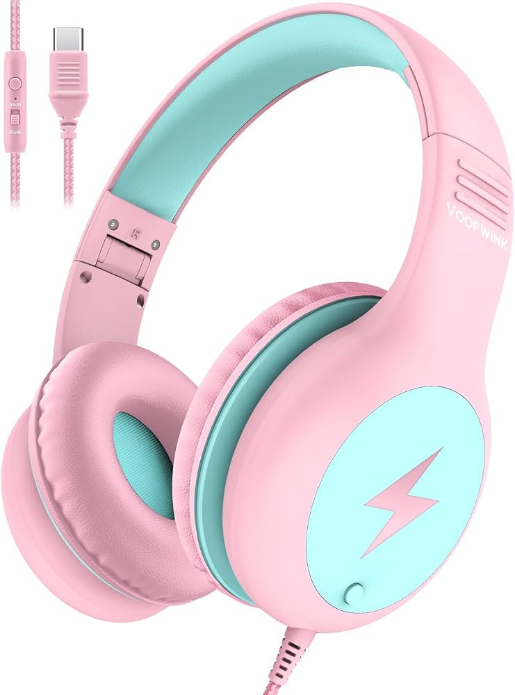 Kids Headphones Wired with Microphone, USB Type C Headphones for Kids Girls Boys with Cord/LED Li... | Amazon (US)