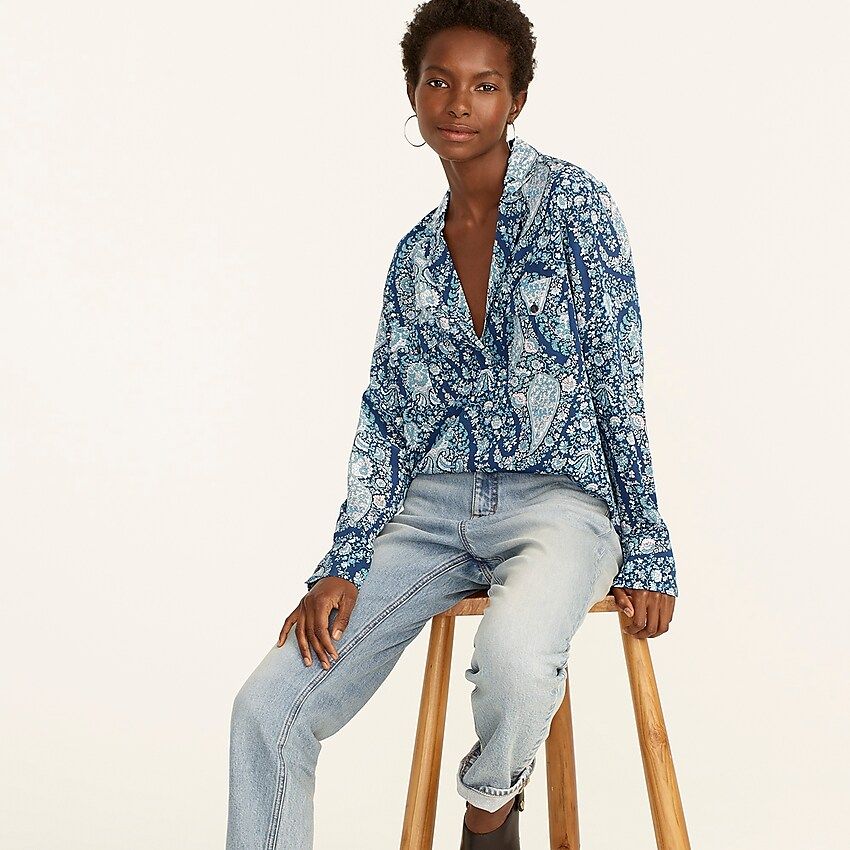 Patch-pocket washable silk popover shirt in oversized paisley | J.Crew US