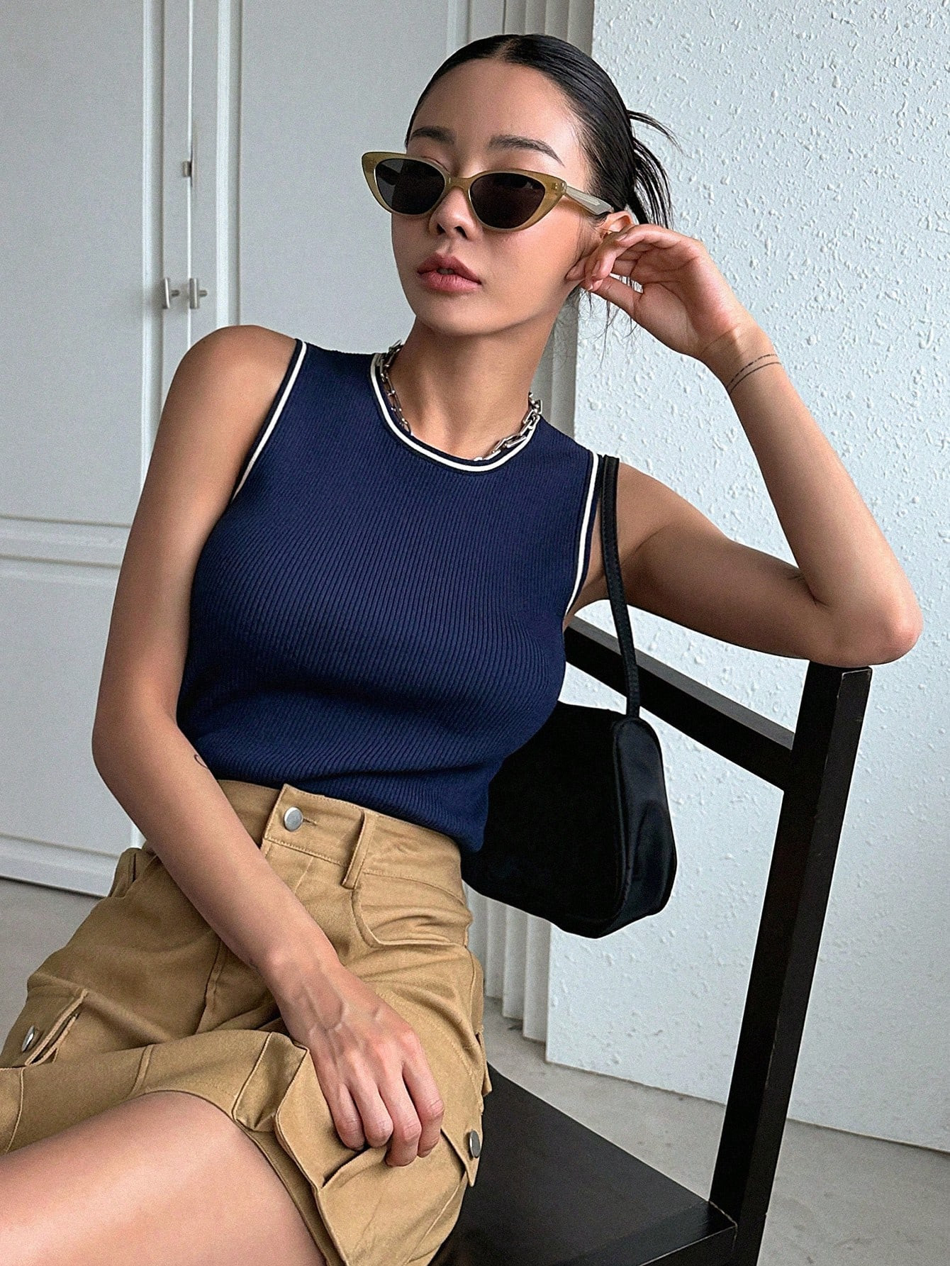 DAZY Striped Trim Contrast Binding Knit Top | SHEIN