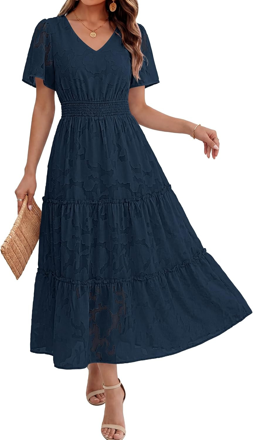 Caracilia Womens Floral Maxi Wedding Guest Dress & Pockets | Amazon (US)